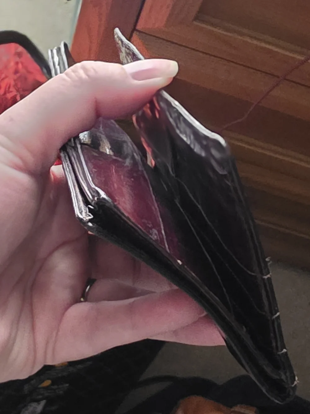Vintage 1980s Genuine Eel Skin Checkbook Wallet Clutch Made in Korea Burgundy